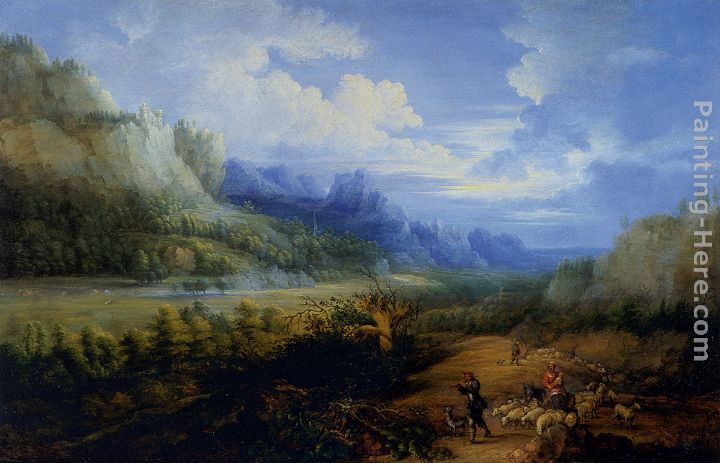Landscape With Herdsmen And Their Sheep painting - Lucas Van Uden Landscape With Herdsmen And Their Sheep art painting